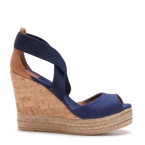 Tory Burch navy blue canvas cork heel wedges